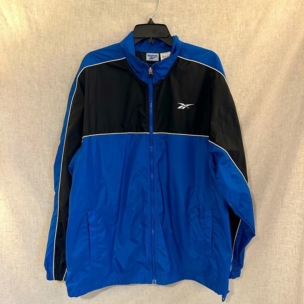 Reebok Windbreaker Large Blue Black Vintage
